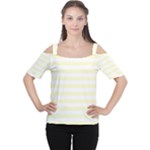 Horizontal Stripes - White and Cream Yellow Women s Cutout Shoulder Tee