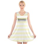 Horizontal Stripes - White and Cream Yellow V-Neck Sleeveless Dress