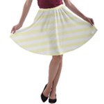 Horizontal Stripes - White and Cream Yellow A-line Skater Skirt