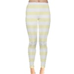 Horizontal Stripes - White and Cream Yellow Women s Leggings