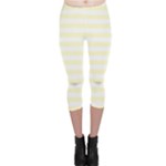 Horizontal Stripes - White and Cream Yellow Capri Leggings