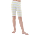 Horizontal Stripes - White and Cream Yellow Kid s Mid Length Swim Shorts