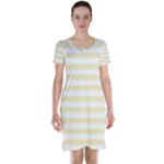 Horizontal Stripes - White and Blond Yellow Short Sleeve Nightdress