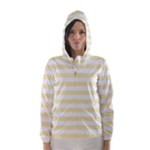 Horizontal Stripes - White and Blond Yellow Hooded Wind Breaker (Women)