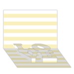 Horizontal Stripes - White and Blond Yellow LOVE Bottom 3D Greeting Card (7x5)