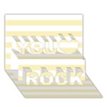 Horizontal Stripes - White and Blond Yellow You Rock 3D Greeting Card (7x5)