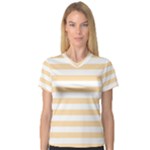 Horizontal Stripes - White and Navajo White Yellow Women s V-Neck Sport Mesh Tee