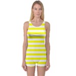 Horizontal Stripes - White and Yellow One Piece Boyleg Swimsuit