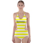 Horizontal Stripes - White and Yellow Cut-Out One Piece Swimsuit