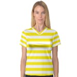 Horizontal Stripes - White and Canary Yellow Women s V-Neck Sport Mesh Tee