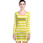 Horizontal Stripes - White and Canary Yellow Long Sleeve Bodycon Dress