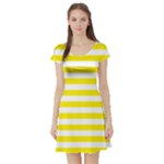 Horizontal Stripes - White and Canary Yellow Short Sleeve Skater Dress