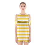 Horizontal Stripes - White and Banana Yellow Women s Cutout Shoulder Dress