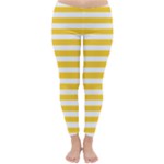 Horizontal Stripes - White and Banana Yellow Winter Leggings