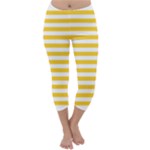 Horizontal Stripes - White and Banana Yellow Capri Winter Leggings