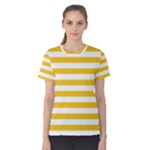 Horizontal Stripes - White and Deep Lemon Yellow Women s Cotton Tee