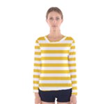 Horizontal Stripes - White and Deep Lemon Yellow Women s Long Sleeve T-shirt