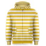 Horizontal Stripes - White and Deep Lemon Yellow Men s Zipper Hoodie