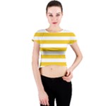 Horizontal Stripes - White and Deep Lemon Yellow Crew Neck Crop Top