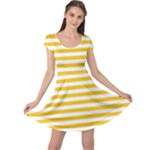 Horizontal Stripes - White and Deep Lemon Yellow Cap Sleeve Dress