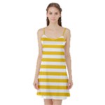 Horizontal Stripes - White and Deep Lemon Yellow Satin Night Slip