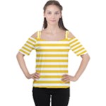 Horizontal Stripes - White and Deep Lemon Yellow Women s Cutout Shoulder Tee