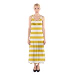 Horizontal Stripes - White and Deep Lemon Yellow Full Print Maxi Dress