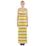 Horizontal Stripes - White and Deep Lemon Yellow Maxi Thigh Split Dress