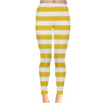 Horizontal Stripes - White and Deep Lemon Yellow Women s Leggings