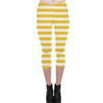 Horizontal Stripes - White and Deep Lemon Yellow Capri Leggings