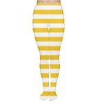 Horizontal Stripes - White and Deep Lemon Yellow Women s Tights