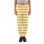 Horizontal Stripes - White and Deep Lemon Yellow Women s Jogger Sweatpants