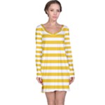 Horizontal Stripes - White and Deep Lemon Yellow Long Sleeve Nightdress