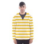 Horizontal Stripes - White and Deep Lemon Yellow Hooded Wind Breaker (Men)