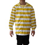 Horizontal Stripes - White and Deep Lemon Yellow Hooded Wind Breaker (Kids)