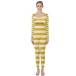 Horizontal Stripes - White and Deep Lemon Yellow Long Sleeve Catsuit