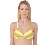 Horizontal Stripes - White and Deep Lemon Yellow Reversible Tri Bikini Top