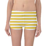 Horizontal Stripes - White and Deep Lemon Yellow Reversible Boyleg Bikini Bottoms