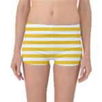 Horizontal Stripes - White and Deep Lemon Yellow Boyleg Bikini Bottoms