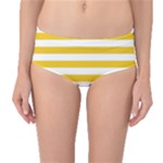 Horizontal Stripes - White and Deep Lemon Yellow Mid-Waist Bikini Bottoms