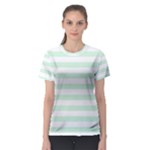 Horizontal Stripes - White and Pastel Green Women s Sport Mesh Tee