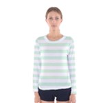 Horizontal Stripes - White and Pastel Green Women s Long Sleeve T-shirt