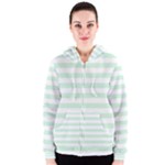 Horizontal Stripes - White and Pastel Green Women s Zipper Hoodie