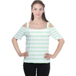 Horizontal Stripes - White and Pastel Green Women s Cutout Shoulder Tee