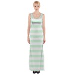 Horizontal Stripes - White and Pastel Green Maxi Thigh Split Dress