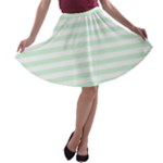 Horizontal Stripes - White and Pastel Green A-line Skater Skirt