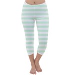 Horizontal Stripes - White and Pastel Green Capri Winter Leggings