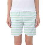 Horizontal Stripes - White and Pastel Green Women s Basketball Shorts