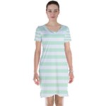 Horizontal Stripes - White and Pastel Green Short Sleeve Nightdress