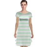 Horizontal Stripes - White and Pastel Green Cap Sleeve Nightdress